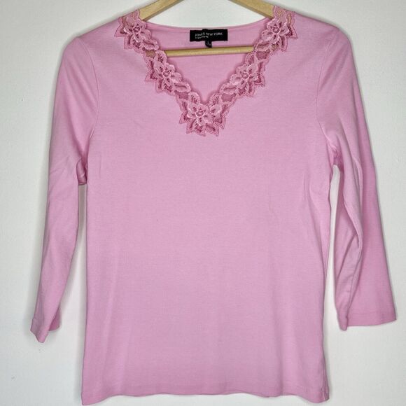 Jones New York Tops - Set Of 2 Jones New York Womens Lg Coral & Pink Long‎ Sleeve Lace V-neck Shirt